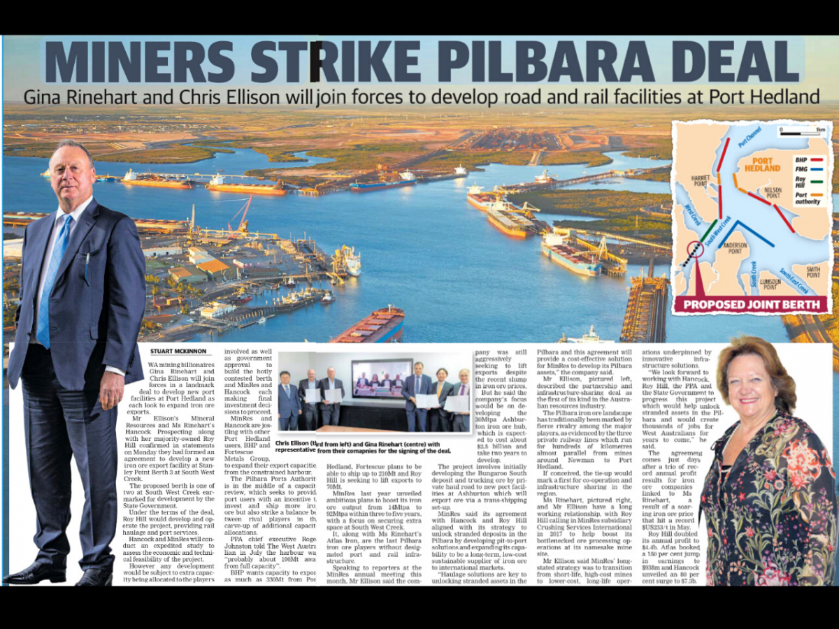Gina Rinehart, Mineral Resources’ Chris Ellison strike Pilbara port, rail deal