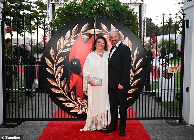 The mining magnate (pictured with mining engineer Tad Watroba) threw the bash last Thursday evening in an enormous marquee on the banks of the Swan River in Perth, with Guy Sebastian singing the national anthem.